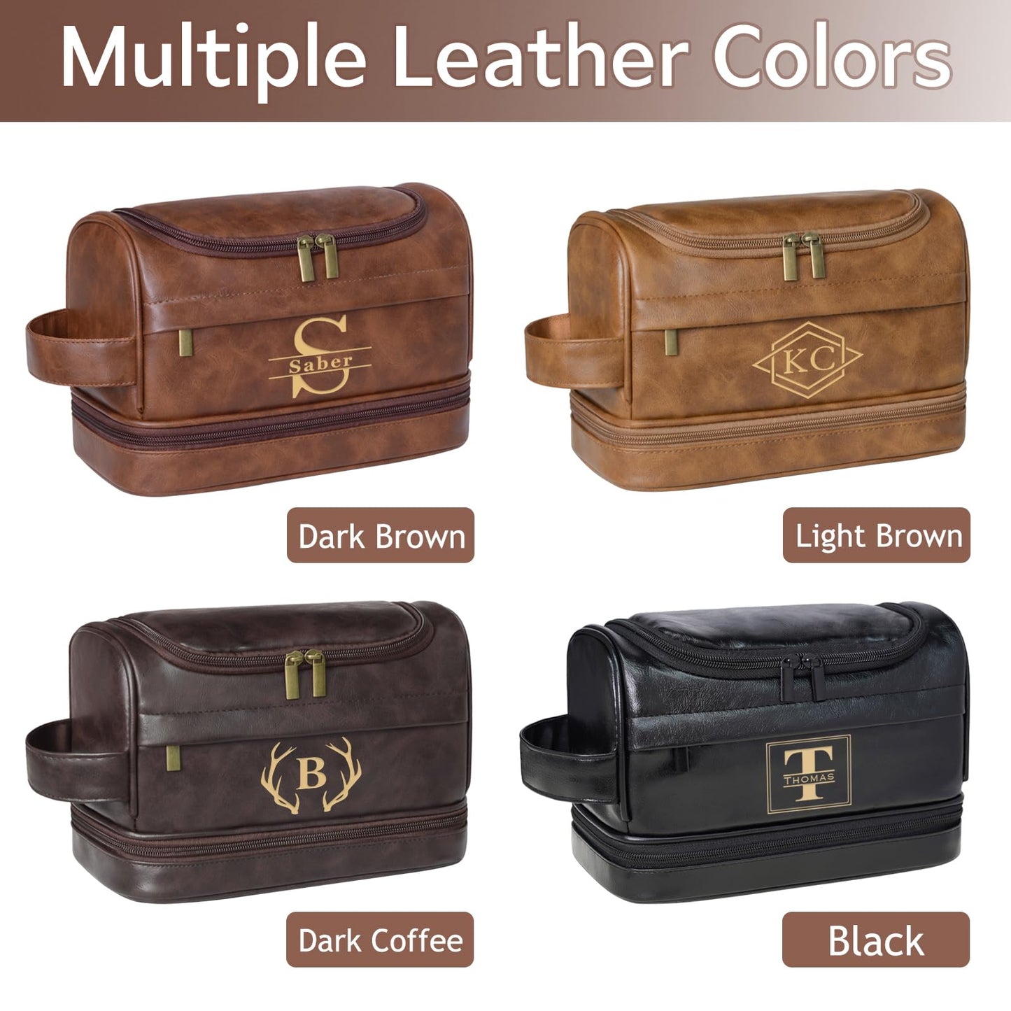 Seozata Personalized Toiletry Bag for Men, Custom Shaving Dopp Kit, Engraved Name Monogram Travel Bag, Gift for Dad, Groomsmen, Son, Husband, Christmas, Birthday, Anniversay, Father's Day, Wedding