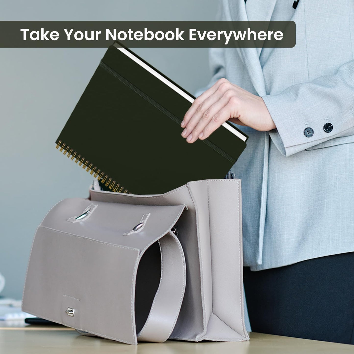 Taja Spiral Lined Notebook, 8.5"x11" Notebooks for Work, Large A4 Journal for Women & Men, College Ruled Journaling Notebook for Writing, Plastic Cover Spiral Journal, Olive