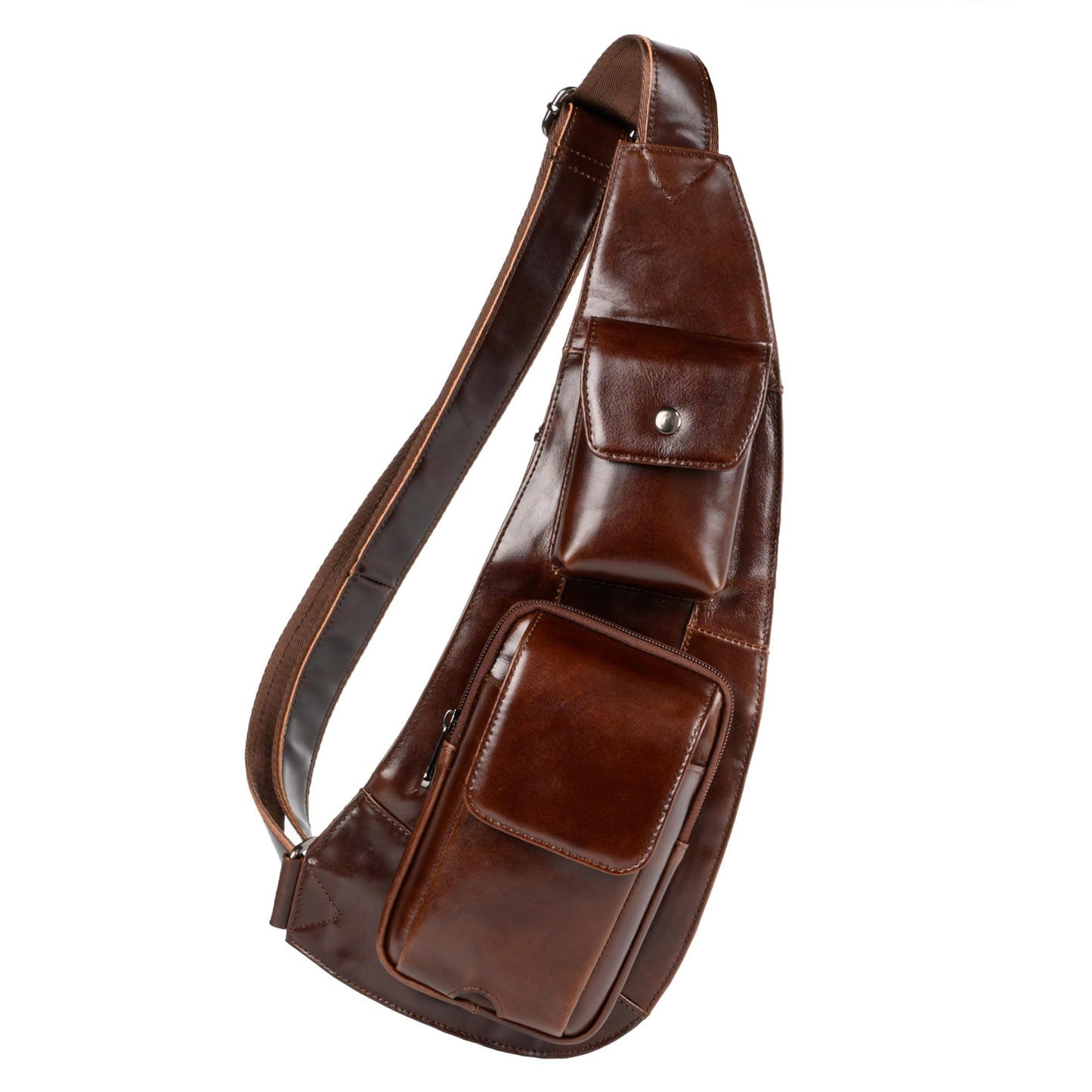 Ariscobull - Genuine Leather Sling Bag for Men - Crossbody Shoulder Chest Pack - Travel Crossbody Bag Man Purse (Brown)