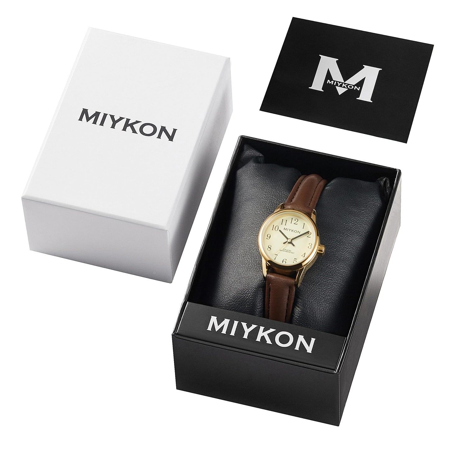 Miykon Dainty Minimalist Casual Dress Watches for Women – Small Easy Reader Analog Watch with Genuine Leather Strap and Second Hand – Japanese Quartz, Waterproof to 100ft (Brown Strap, Gold Case, Gold Dial, 26mm)