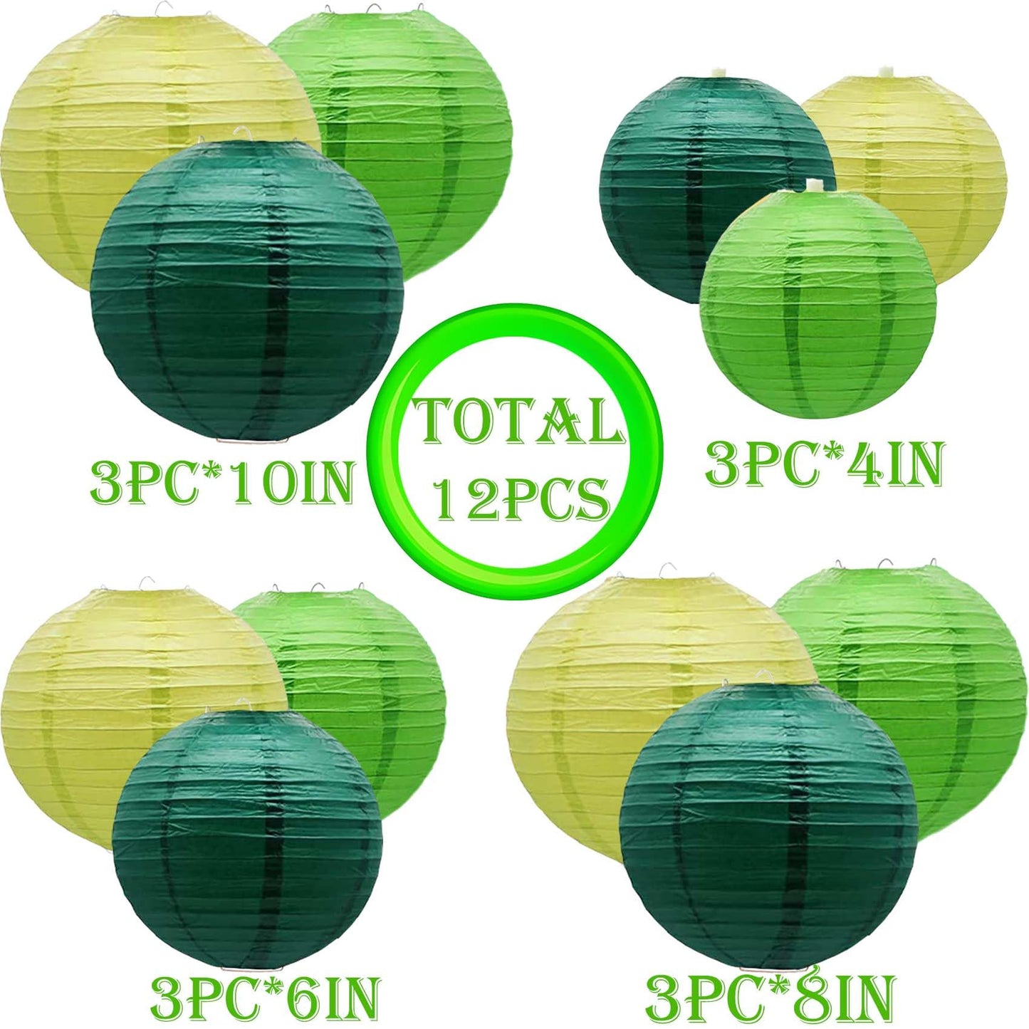Green Paper Lanterns 12Pcs Hanging Chinese Lanterns for Wedding Birthday Baby Shower Christmas Graduation Anniversary Other Themed Bachelorette Decor DIY Activities