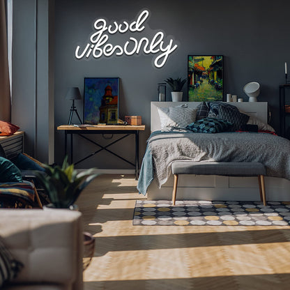 JFLLamp Good Vibes Only Neon Signs for Wall Decor Neon Lights Led Signs Suitable for Living Beer Bar Game Room Hotel Birthday Party Restaurant Christmas Unique Gift for Lover, 16.5 * 10 Inch(Blue)
