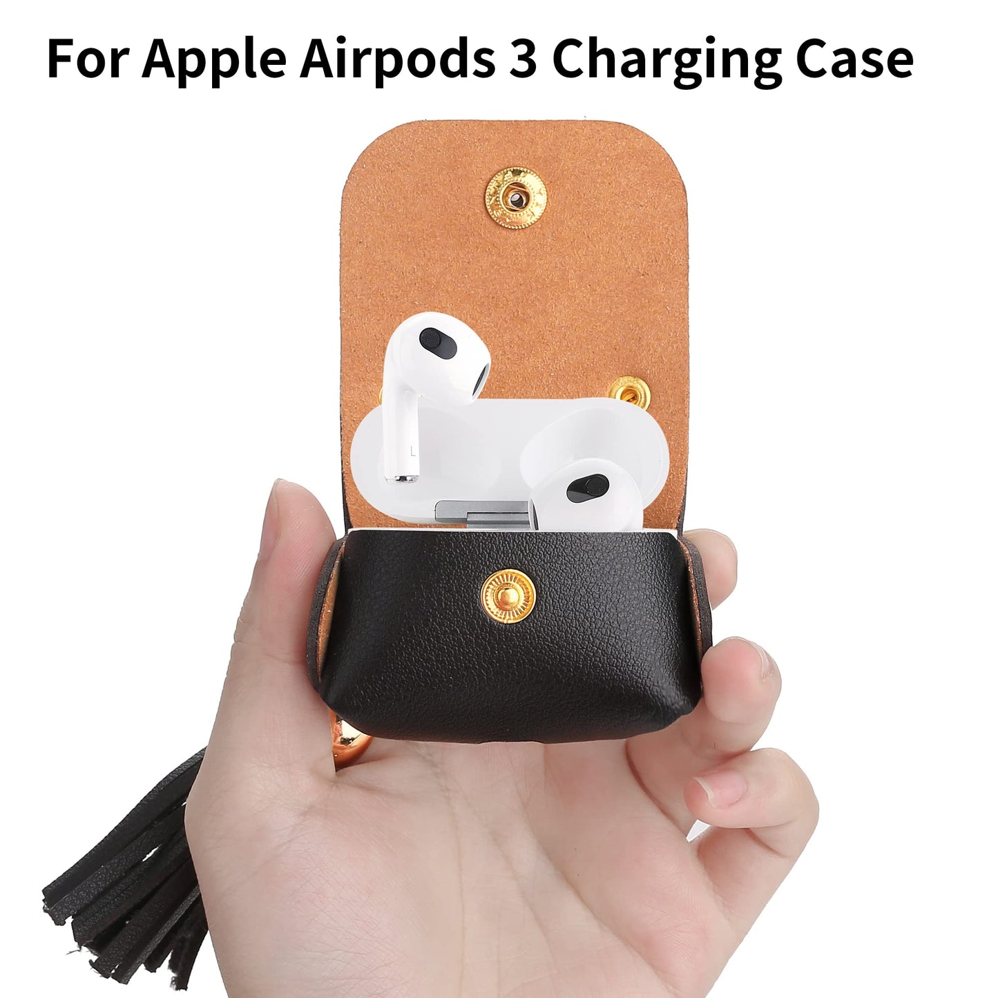 MODOS LOGICOS Case Cover for AirPods 3 (2021), PU Leather Case with Couple of Drooping Tassels Compatible with Apple AirPods 3rd Generation - Black