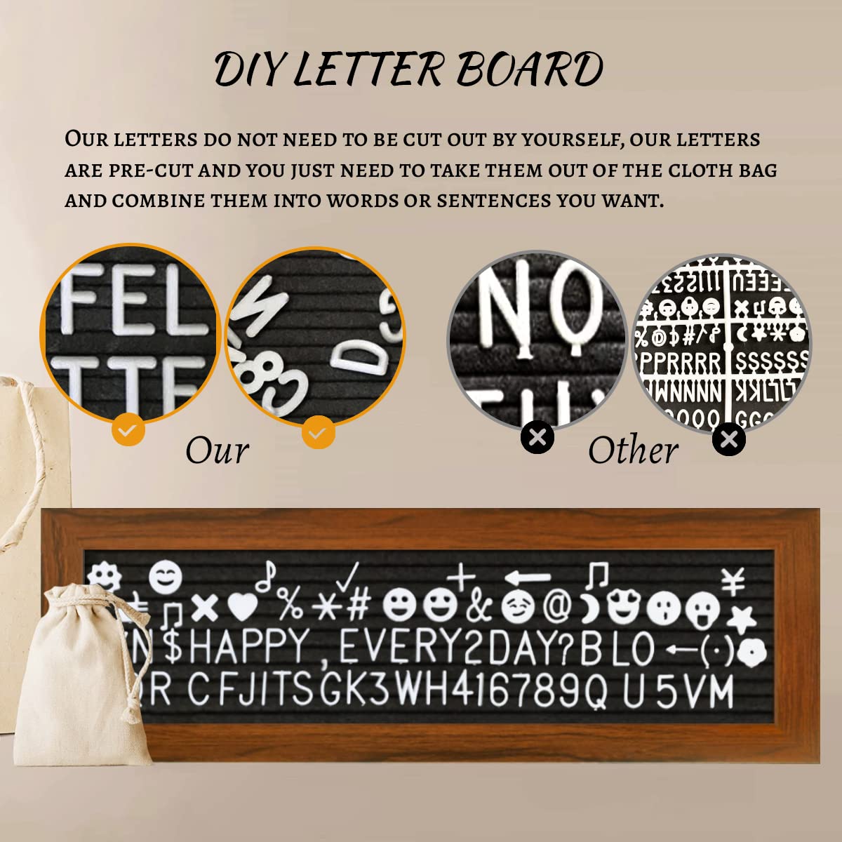 CJIAWYS Picture Frames Collage Wall Decor Photo Collage Frame Hanging Photo Display, Felt Letter Board with 340 Letters and 30 Clips, Unique Rustic DIY Photo Frames for Family Best Friends