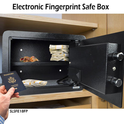 SereneLife Electronic Fingerprint Safe | Heavy Duty Money Safebox | Digital Touch Pad Lockbox with Code & 2 Keys | Small Safe Box for Home or Office, Secure Cash, Firearms | 13.8’’ x 9.8” Black
