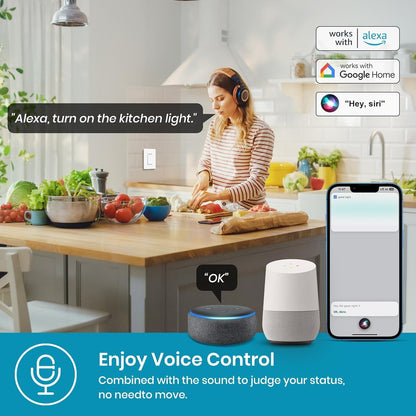 Milfra Smart Light Switch Single-Pole,Smart Switch 2024 New Model 10A,Compatible with Alexa, Siri and Assistant,Voice and Remote Control,Neutral Wire Required,No Hub Required