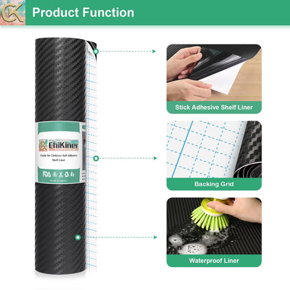 Self-Adhesive Shelf Liner Kitchen Liner, Waterproof Backed Paper Easy Peel and Stick Contact Liner Without Residue for Decor Your Desk Surface, Kitchen Countertops (Black, 11.8 x 59 inches)