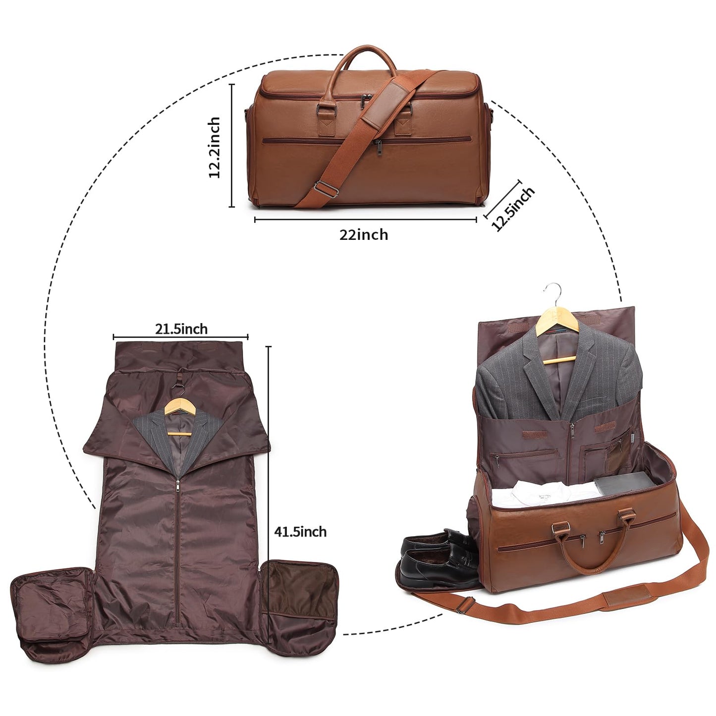 seyfocnia Garment Bag with Shoe Pouch Carry On Convertible Travel Duffel Bag for Men Women, 2 in 1 Hanging Suitcase Suit Business Travel Bag, Brown
