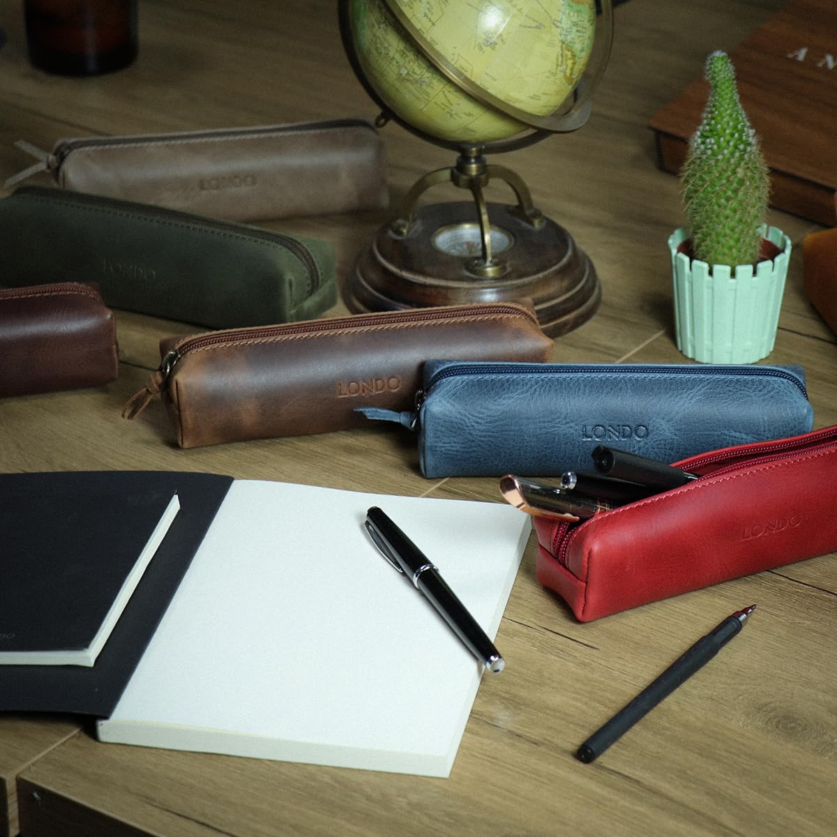 Londo Genuine Leather Zipper Pen, Pencil & Cosmetic Case