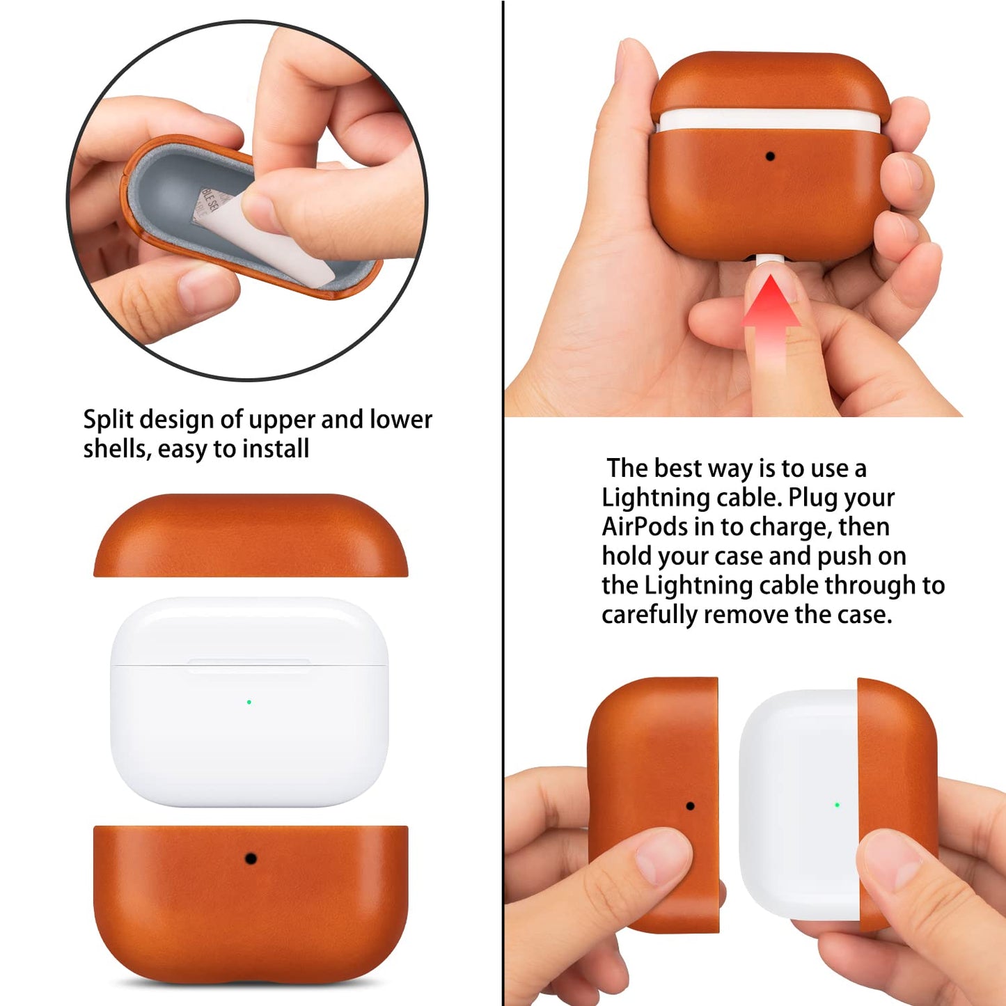 Maogoam for AirPods Pro 2 Leather Case Cover with Button, Genuine Crystal Vegetable Tanned Oil Wax Leather Case for AirPods Pro 2nd Generation, Elegant Style, Front LED Visible, Orange