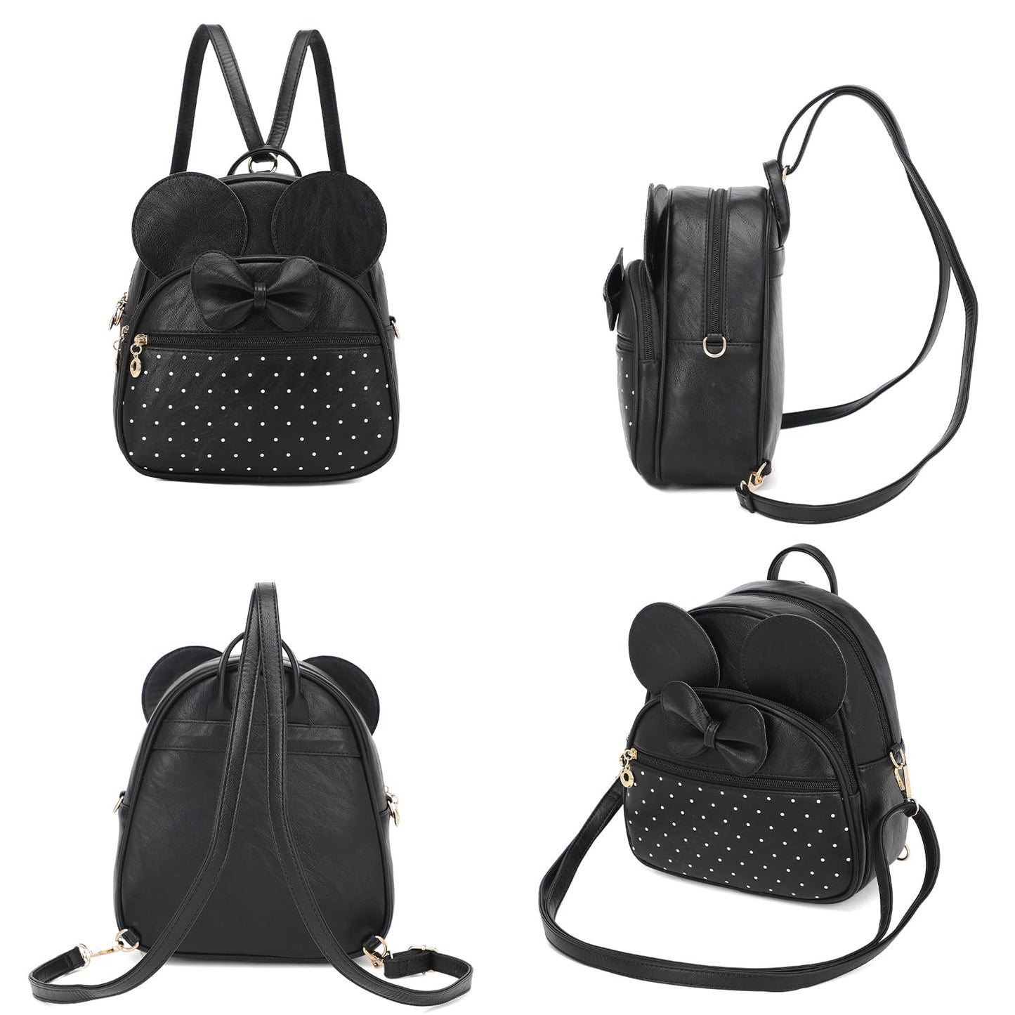 KL928 Girls Mini Backpack Bowknot Polka Dot Cute Daypacks Convertible Shoulder Bag Purse for Women (Black)