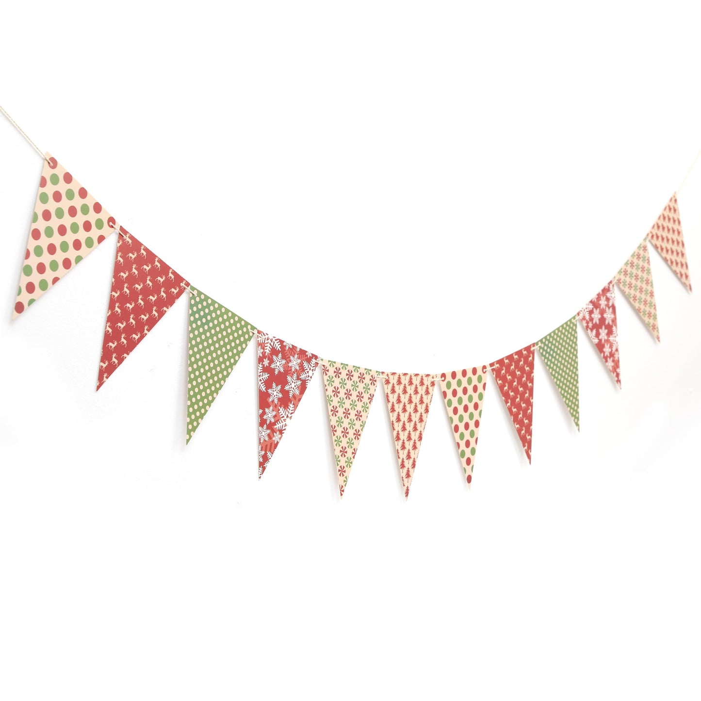 Christmas Banner Bunting-Xmas Birthday Banner- 80 Inch Holiday Pennant Garland with Snowflake Reindeer Pattern, Red and Green Triangle Flags for Winter Home Party Decoration