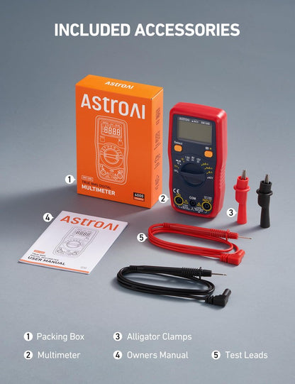 AstroAI Digital Multimeter, Voltmeter 1.5v/9v/12v Battery Voltage Tester Auto-Ranging/Ohmmeter/DMM with NCV Function, Accurately Measures Voltage Current Amp Resistance Capacitance