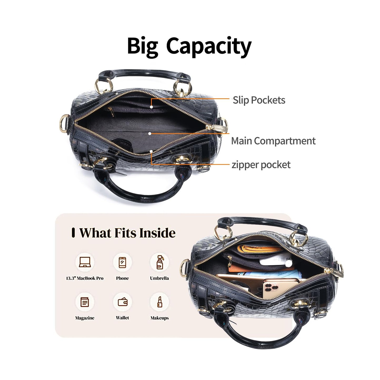 FEIMINA Genuine Leather Shoulder Bag, Classic Bronze