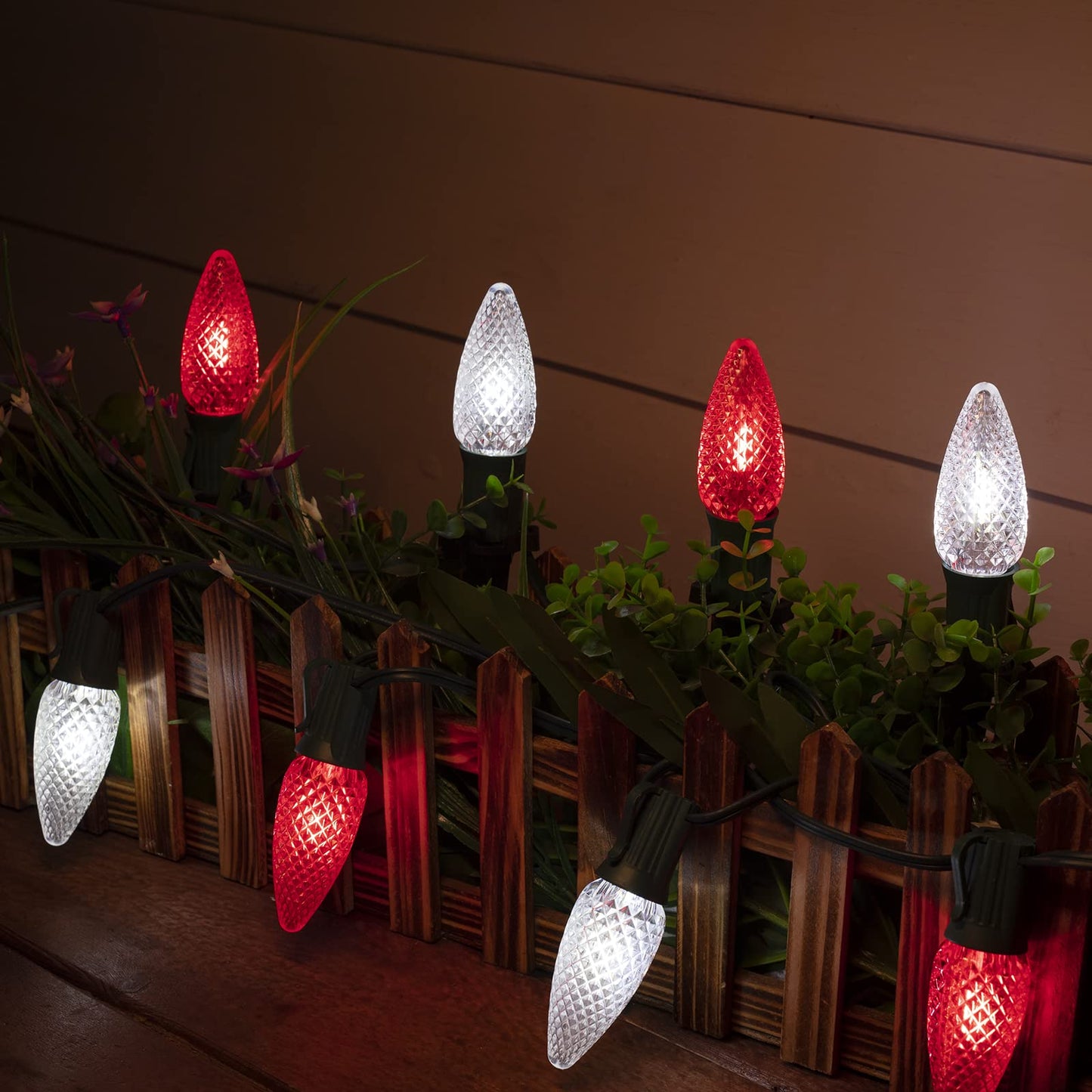 C9 LED Christmas Lights Outdoor with Stakes, 25.7 Feet 20 LED C9 Strawberry String Lights, Connectable Shatterproof Pathway Lights Marker for Path, Lane, Patio, Xmas Holiday Decorations, Red and White