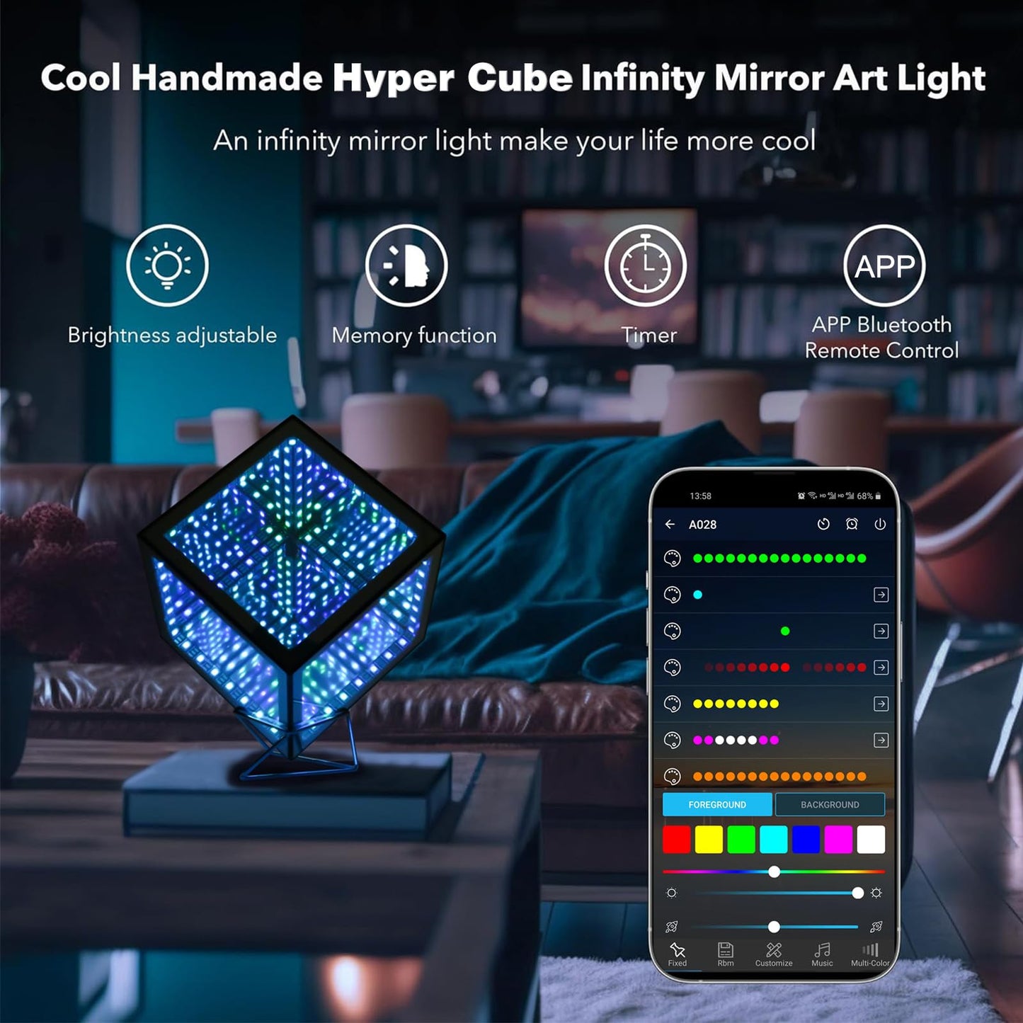 Heepulor Infinity Mirror Hyper Cube Table Lamp, Desk Art Night Light, Color-Changing Music-Sync APP-Controlled Ambient Light for Gaming, Party, Home, Gift (Small 4Inchs)