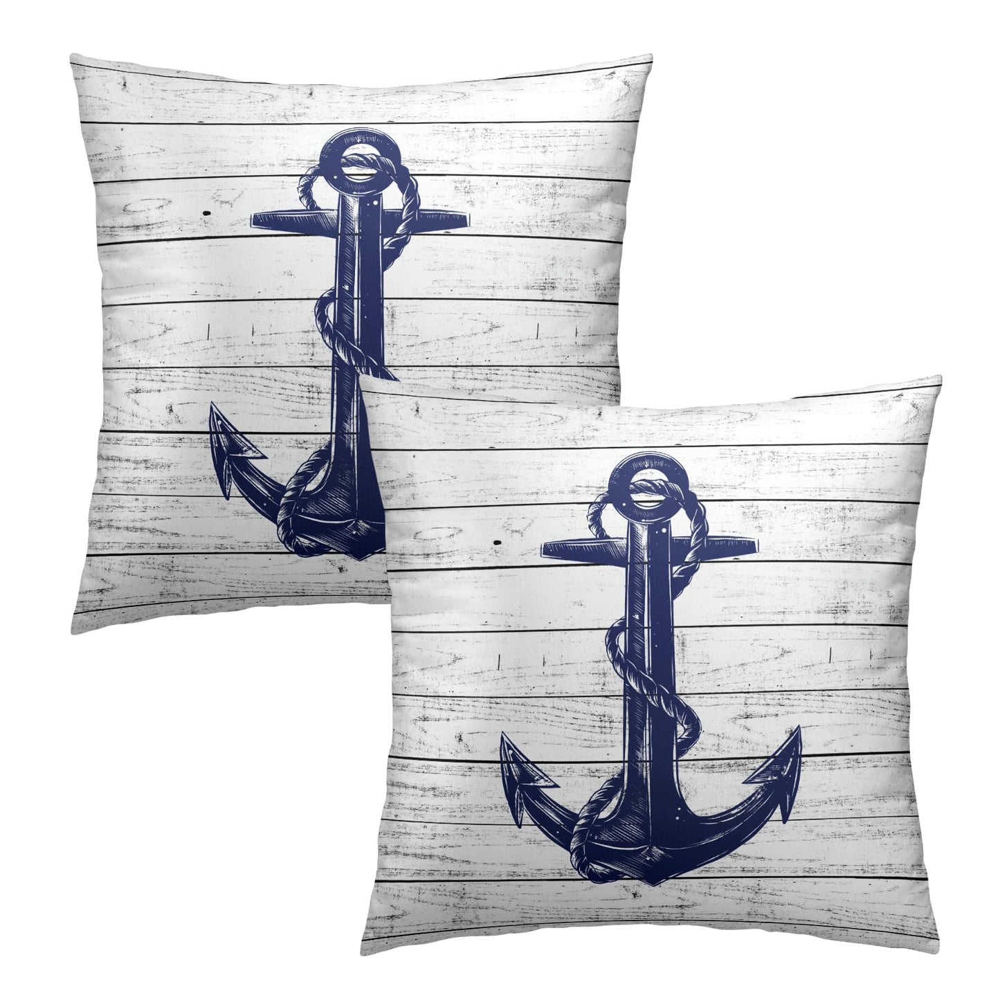 Imiss Nautical Anchor Throw Pillow Covers 16 X 16 Inch Set of 2 Navy Blue Pillow Cover Soft Cotton Home Decorative Cushion Covers for Outdoor Sofa Bedroom Car