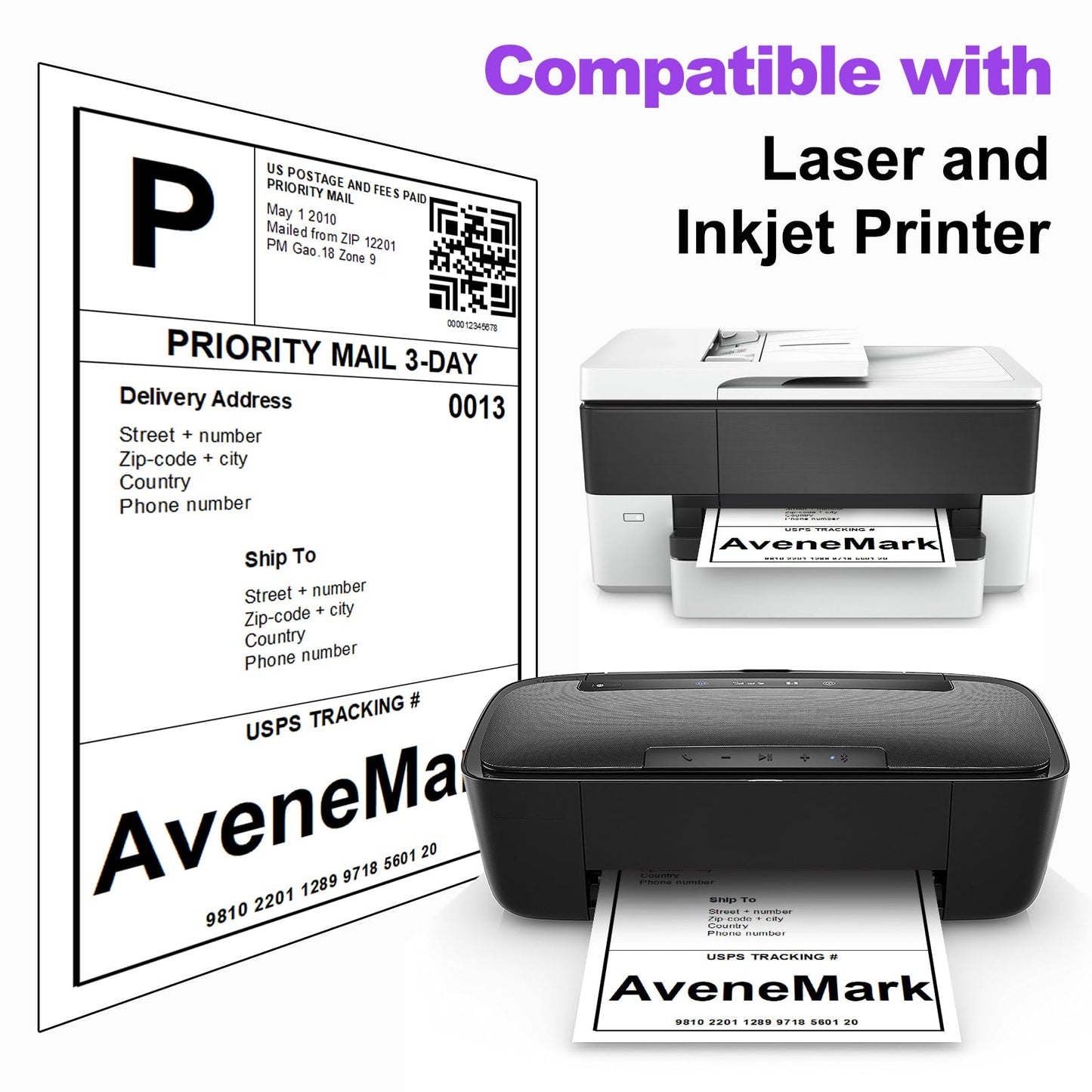 100 Sheets 8.5" x 11" Full Sheet Label Sticker Paper for Laser & Inkjet Printers,AveneMark 100 Labels Self Adhesive 8-1/2" x 11" Printable Full Page Address Shipping Labels