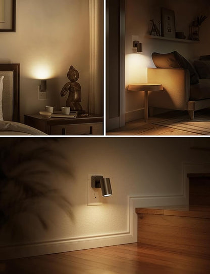 L LOHAS LED Night Lights Plug into Wall, [2-Pack] Rotatable Night Light with Dusk to Dawn Sensor, 0-100 LM Brightness Adjustable,Soft White 3000K Nightlight for Adults Bathroom Hallway Stairs