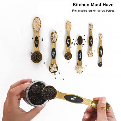Magnetic Measuring Spoons Set Stainless Steel with Leveler-9pcs Stackable Measuring Cups for Baking-Measuring Cups and Spoon Set Kitchen Gadgets Apartment Essentials Fits in Spice Jars