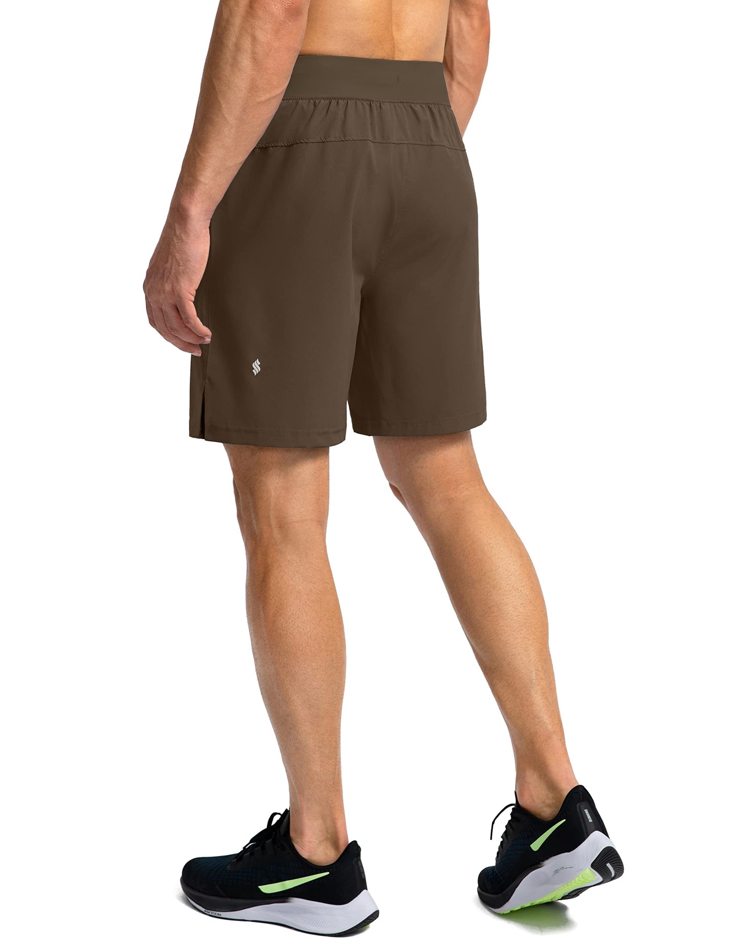 Soothfeel Men's Running Shorts with Zipper Pockets 7 Inch Lightweight Quick Dry Gym Athletic Workout Shorts for Men (Brown, M)
