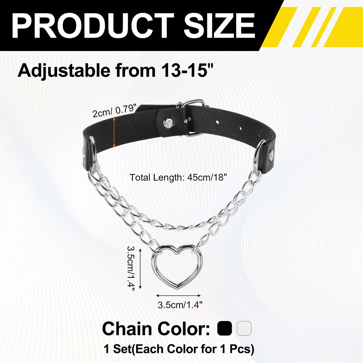 MECCANIXITY PU Leather Chokers, Love Heart Chokers Collar Necklace Gothic Punk Grunge Emo Necklace Gothic Jewelry Accessories Adjustable PU Collar for Women, Black/Silver Black, 2Pcs