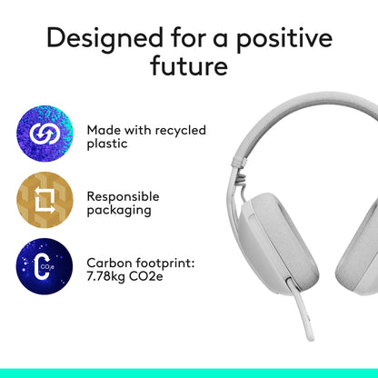 Logitech Zone Vibe 100 Lightweight Wireless Over Ear Headphones with Noise Canceling Microphone, Advanced Multipoint Bluetooth Headset, Works with Teams, Google Meet, Zoom, Mac/PC - Off White