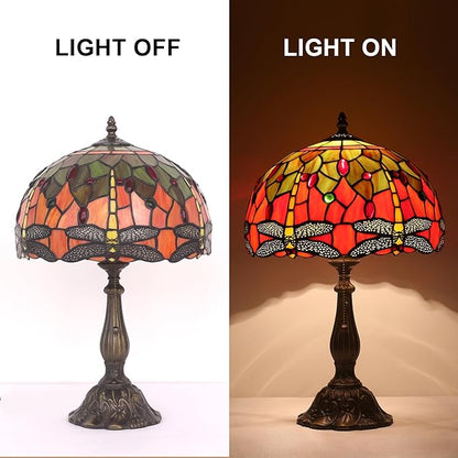 Tiffany Table Lamp Stained Glass Bedside Table Lamp Desk Reading Light 12 Inches Bedroom Living Room Home Office Decor Lamp(Yellow Dragonfly)