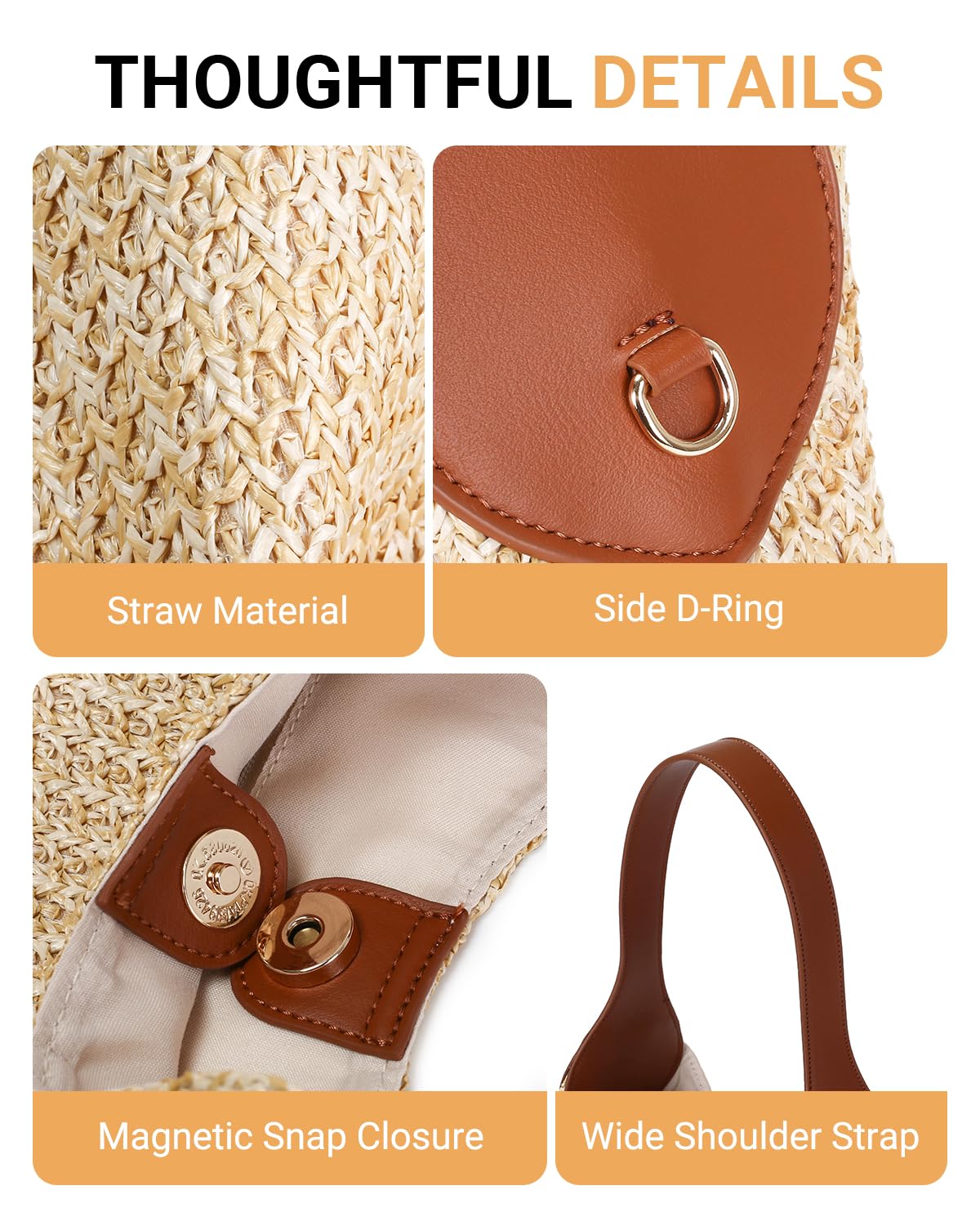 Herald Straw Woven Hobo Shoulder Bag for Women, Slouchy Medium Summer Beach Raffia Shoulder Handbag Tote Purse (Brown)