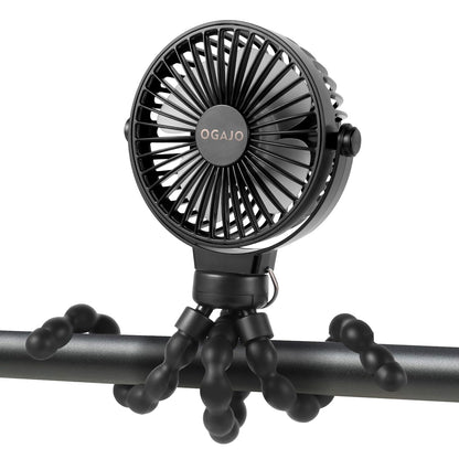 OGAJO Portable Stroller Fan With Flexible Tripod, 5200mAh Battery, 3 Speeds, USB Rechargeable, for Stroller, Car Seats, Cribs and More