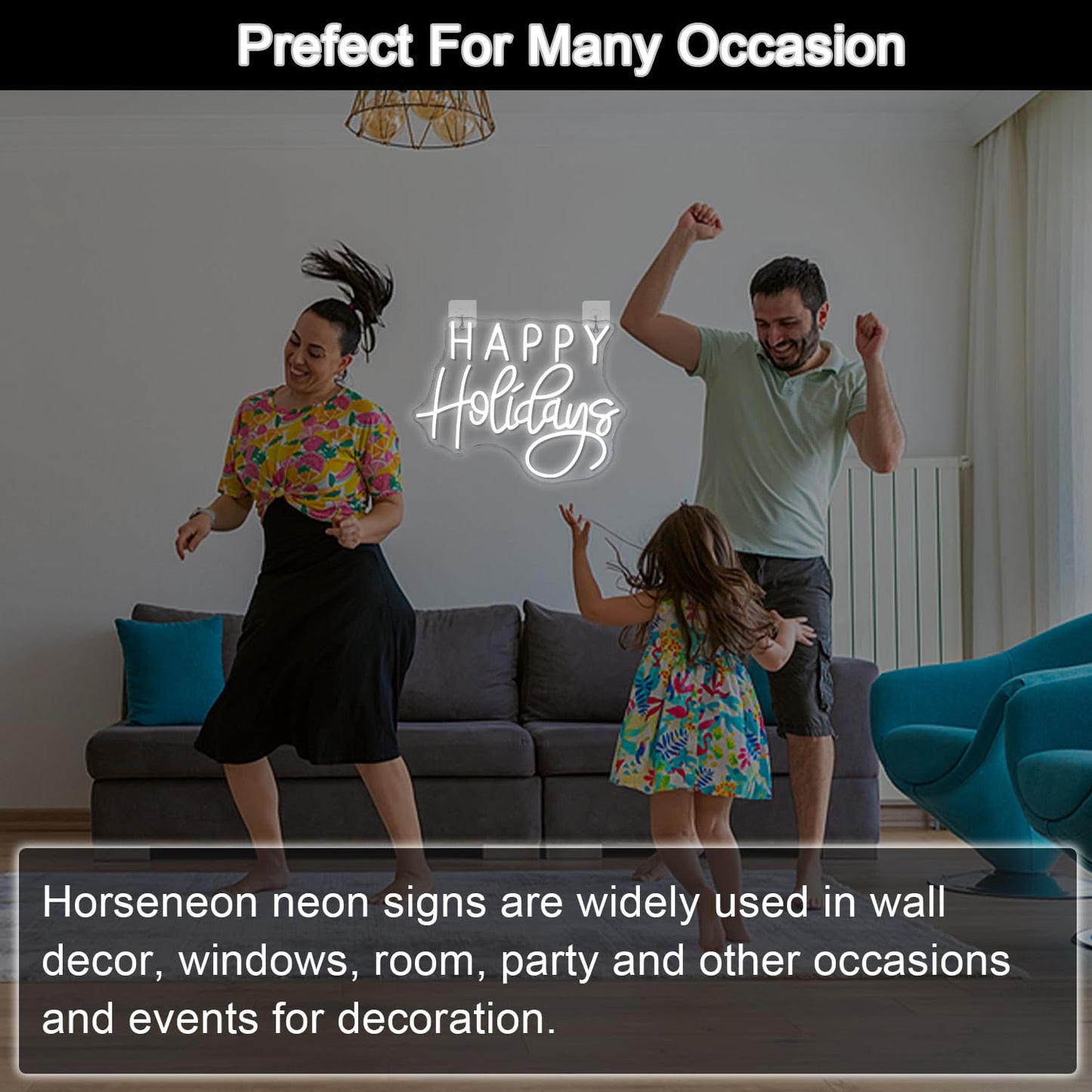 Horseneon Happy Holidays Neon Sign, Merry Christmas Neon Sign for Wall Decor, LED Sign with USB Powered for Party, Home, Bedroom, Living Room, Bar