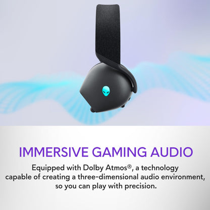 Alienware Tri-Mode Wireless Gaming Headset AW725H - Wired/Wireless, Bluetooth 5.3, Audio Output - 20 Hz, Mini-Phone (3.5mm), Battery Talk Time Up to 55 Hrs (Bluetooth), Dark Side of The Moon