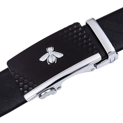 Barry.Wang Men's Ratchet Leather Belt 1 3/8" Adjustable Buckle Sliding Click Designer Casual Dress Golf Belts Fashion Valentine’s Day