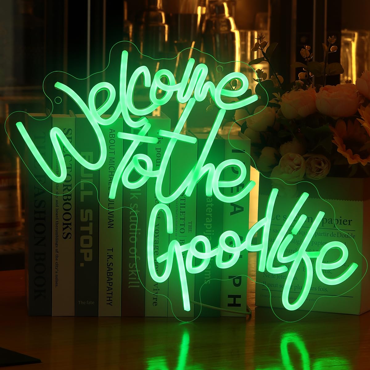 Welcome To The Good Life Neon Signs for Wall Decor LED Neon Light Signs USB Letter Light Up Sign for Bedroom Kids Room Birthday Christmas Party Wedding Bar Decoration Gifts(13.4x17.2 inch)