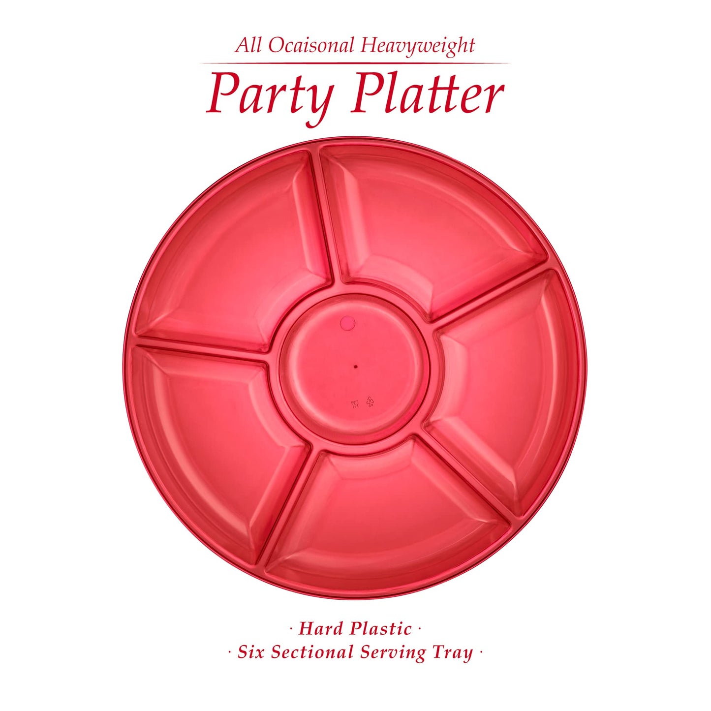 Plasticpro 6 Sectional Round Plastic Serving Tray/Platter (2, Red)