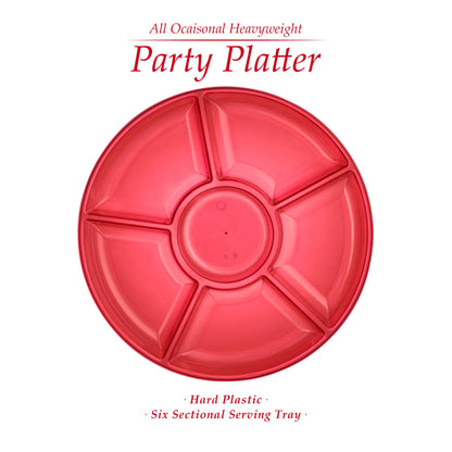 Plasticpro 6 Sectional Round Plastic Serving Tray/Platter (2, Red)