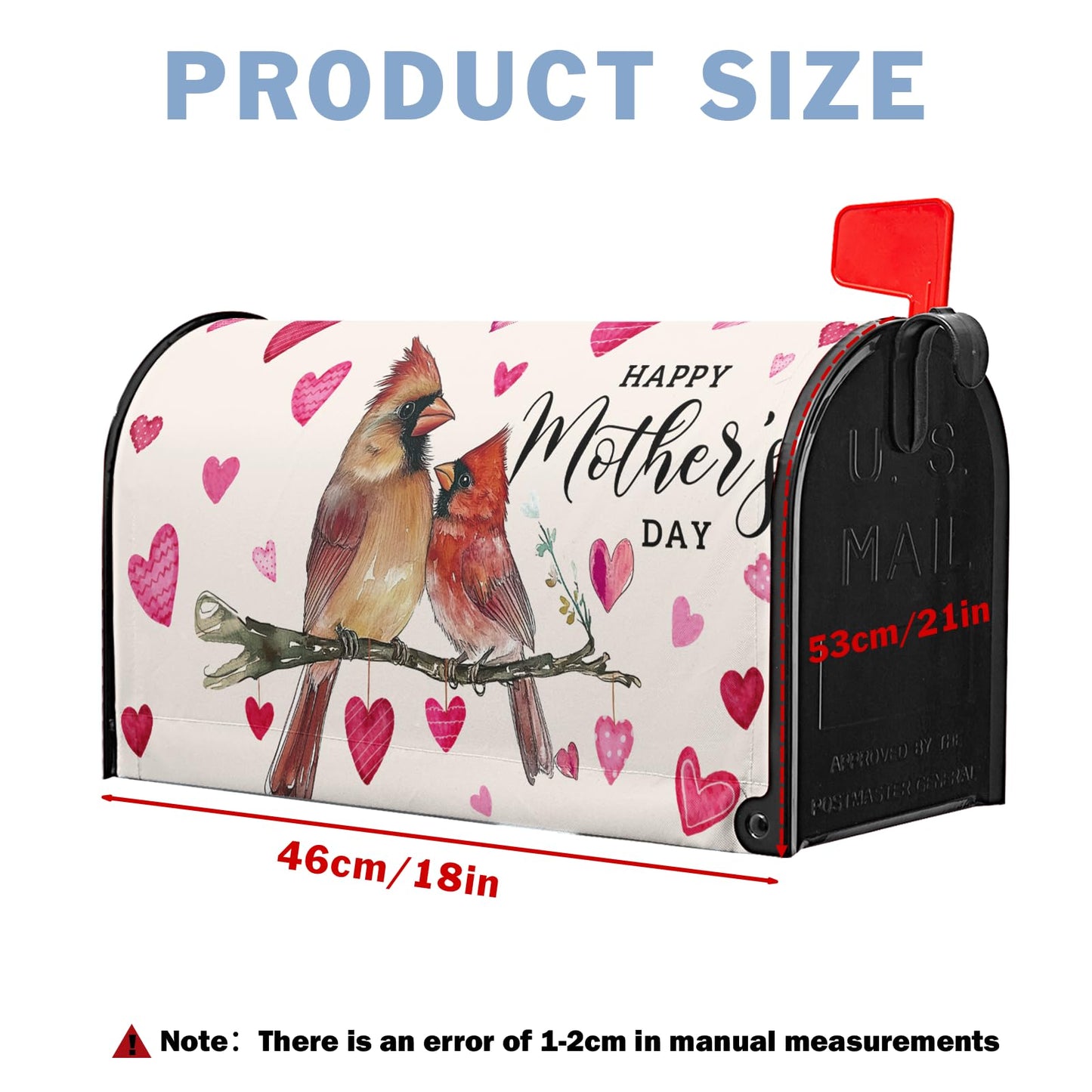 Happy Mothers Day Mailbox Cover Spring Cardinal Birds Mailbox Cover Post Letter Box Cover for Garden 21x18 in Mailbox Wraps for Yard Home Decor