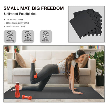 AIRHOP 18 Tiles Gym Floor Mat, EVA Foam Puzzle Gym Mat, High-Density Interlocking Foam Floor Tiles for Home Gym, Play Workout Garage Kitchen Flooring
