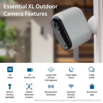 Arlo Essential Security Camera 2K | Outdoor - Indoor | 2nd Gen | Wireless with Spotlight, 2-Way Audio, Color Night Vision, Live Stream, Motion Activation, Real Time Notifications - White, 3 Cameras