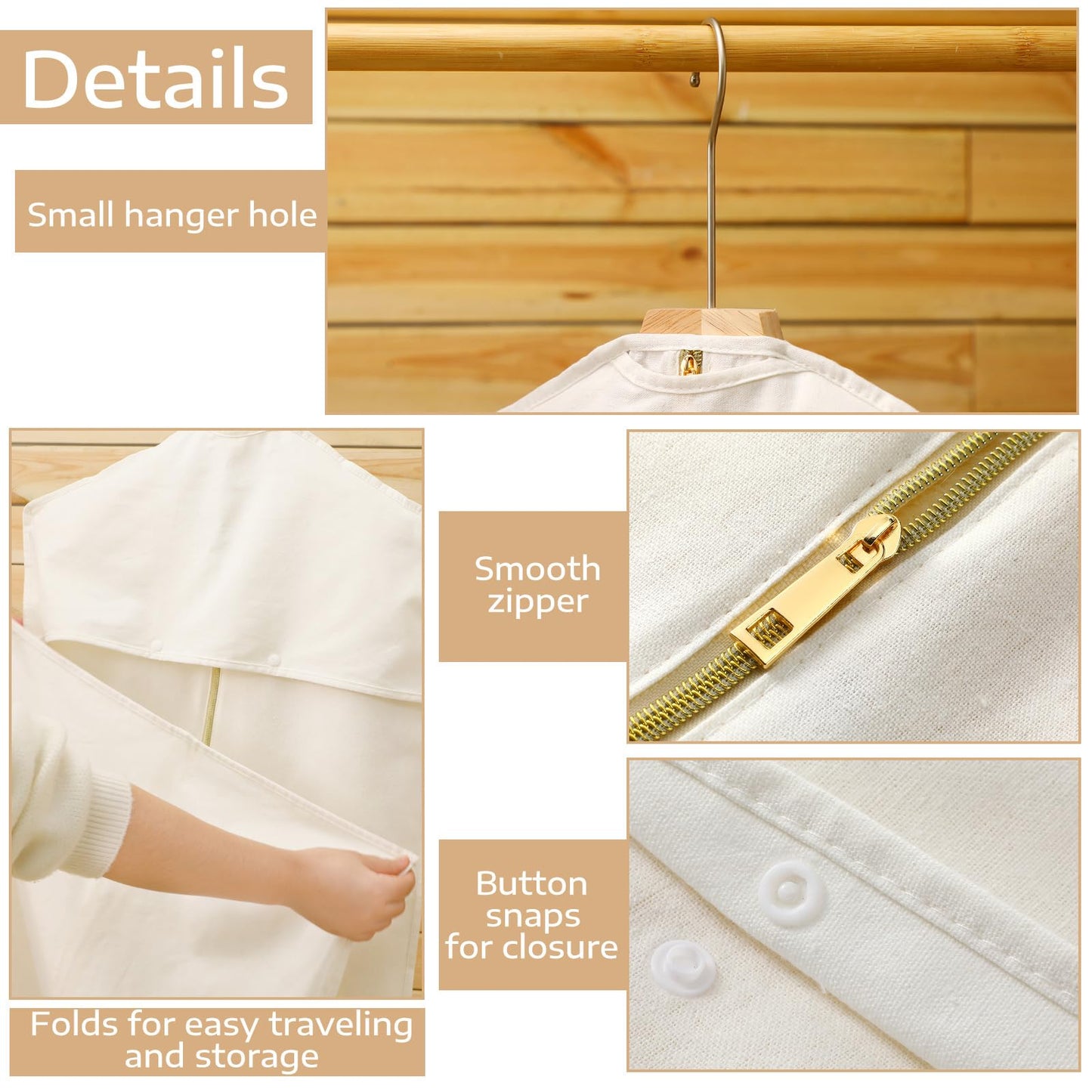 Sotiff Cotton Dress Garment Bags for Long Gowns Long Dress Travel Breathable Foldable Storage Bag Dust Proof(White,70 x 23.6 Inch)
