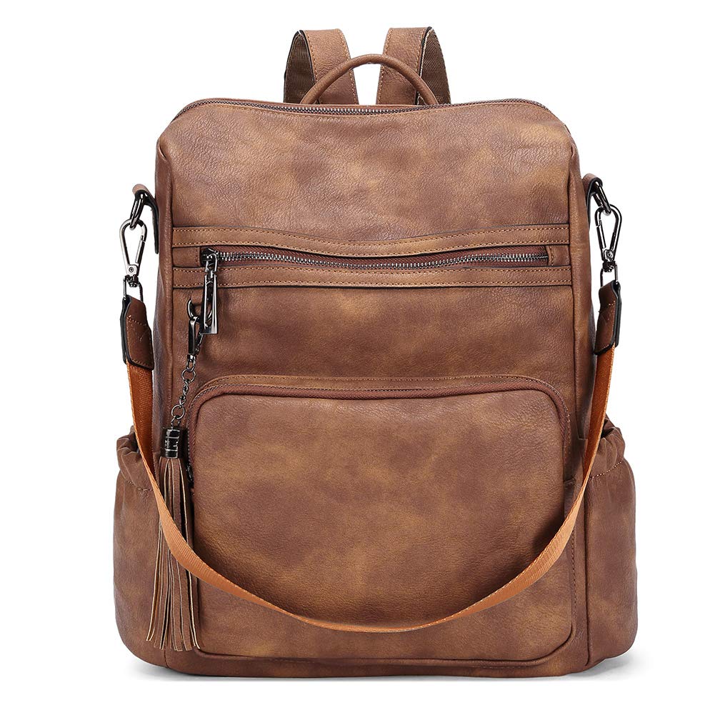 CLUCI Backpack Purse for Women Travel Backpack Large Leather Fashion Designer Lady Shoulder Bag with Tassel Brown