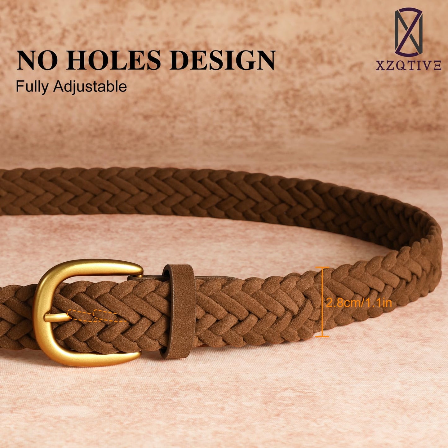 XZQTIVE Women’s Braided Suede Belt with No-Hole Adjustable Design – Vintage Woven Leather Waist Belt for Dresses,Jeans and Casual Outfits