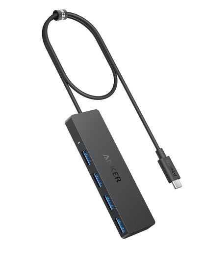 Anker 4-Port USB 3.0 Hub with 5Gbps Data Transfer, Ultra-Slim USB-C Connector Hub, for MacBook, iMac, Surface, Mobile HDD, and More (2 ft USB-C Connector, Charging Not Supported)