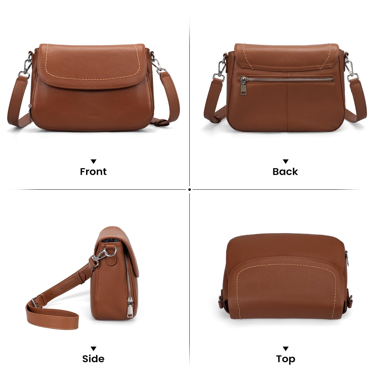 befen Genuine Leather Crossbody Purses for Women Anti Theft Medium Women's Saddle Bags Cross Body Purse with RFID Wallet for Travel Cognac Brown