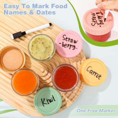 RowinsyDD 8 Pack Glass Baby Food Storage Containers, 4 oz Leakproof Baby Food Jars with Lids, Small Glass Food Containers for Infant Baby, Freezer Safe