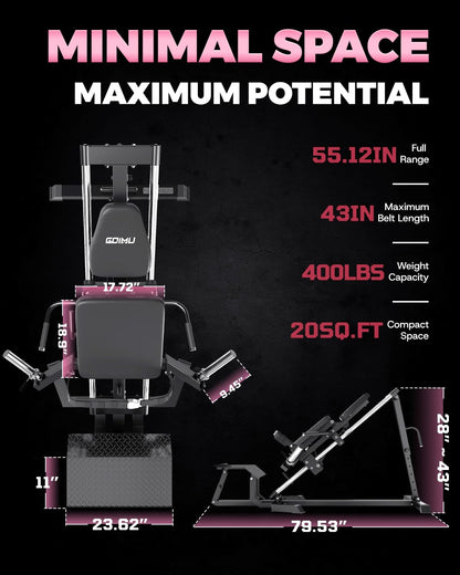GOIMU LH01 Leg Press and Hip Thrust Machine Combo, 2 in 1 Leg Press Hack Squat Machine & Glute Bridge Machine for Home Gym, Leg Machine with Adjustable Degree, Lower Body Workout Equipment
