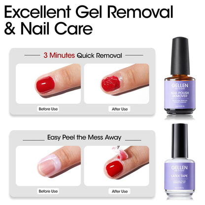 Gellen Gel Nail Polish Remover Kit, Gel Polish Remover for Nails with Liquid Latex Tape Cuticle Oil and Manicure Tools, Quick & Easy Gel Remover in 3-5 Minutes, No Soaking Or Wrapping