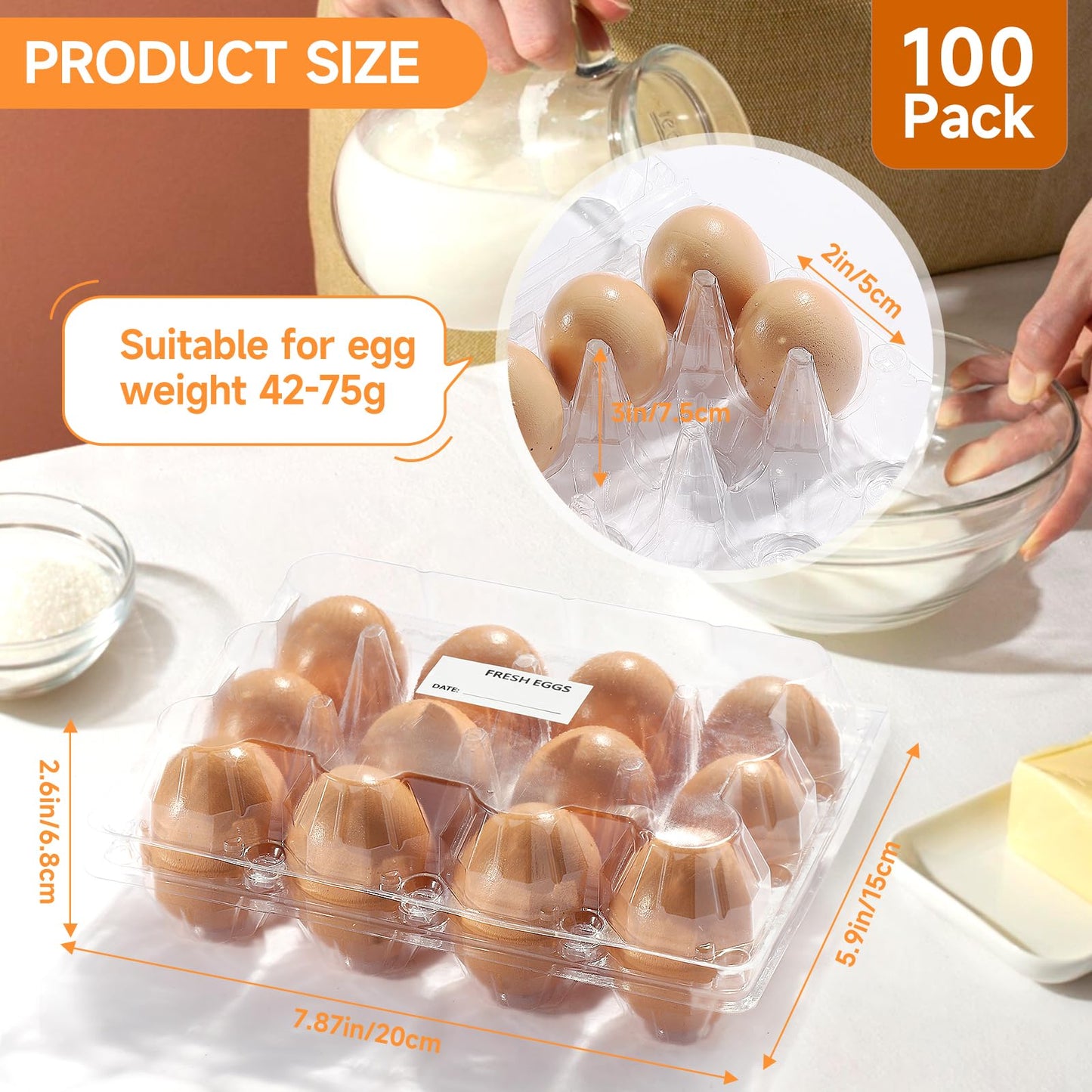 DecarDamai 100 Pack 3x4 Plastic Egg Cartons Cheap Bulk 12 Count Clear, Reusable & Sturdy Design Eggs Carton Bulk Perfect for Family, Farm, Markets, Display (Egg Storage Containers)