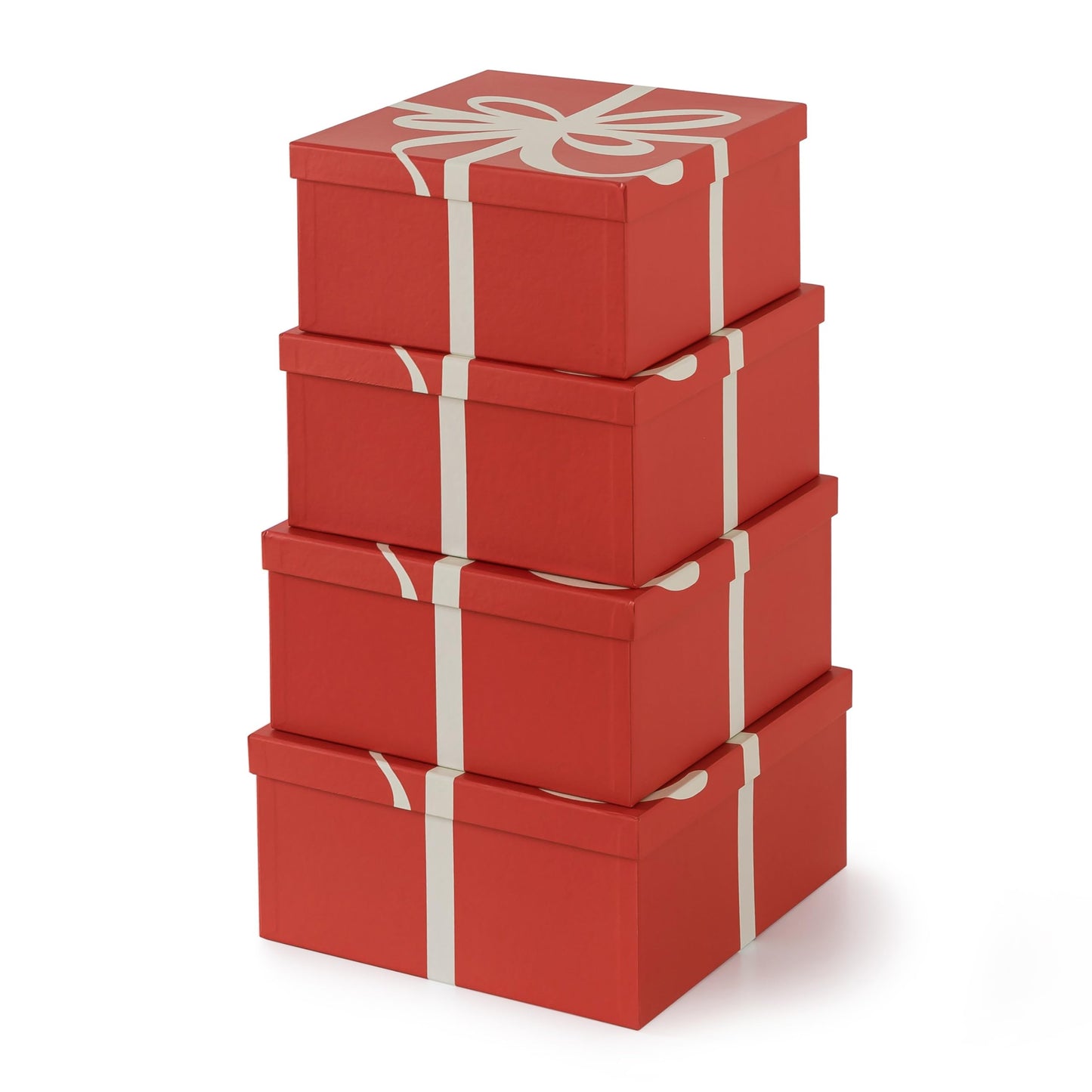 Soul & Lane Christmas Square Decorative Boxes with Lids - Set of 4 - Festive Red, Reusable Large Nesting Holiday Gift Boxes for Presents and Décor