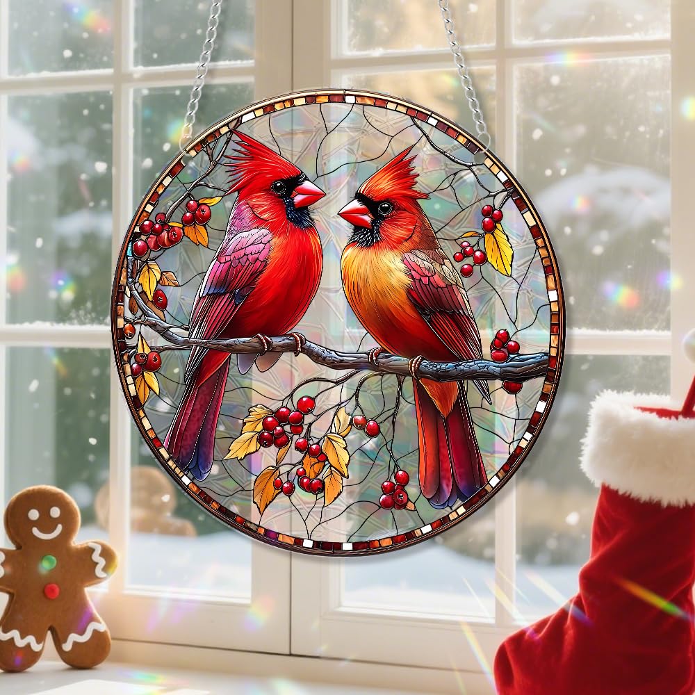 zhuoyaju Acrylic Suncatcher Window Hanging, Birds Sun Catcher Rainbow Indoor Window Decoration for Living Room Bedroom, Unique Gift for Mom Wife & Friends, 7.87 inches